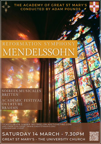 Poster for concert on Saturday 14th March of Reformation Symphony by Mendelssohn